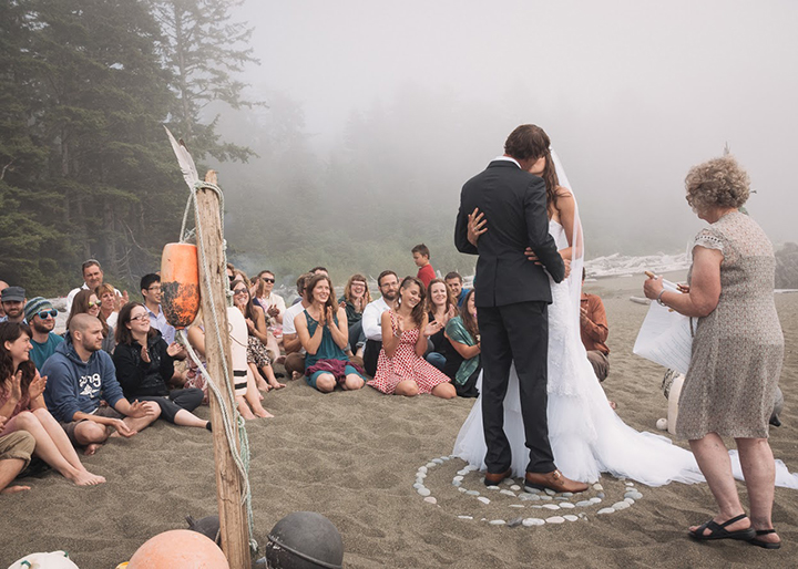 Magical Backcountry Wedding Wearing Sophia Tolli