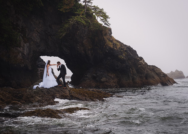 Magical Backcountry Wedding Wearing Sophia Tolli