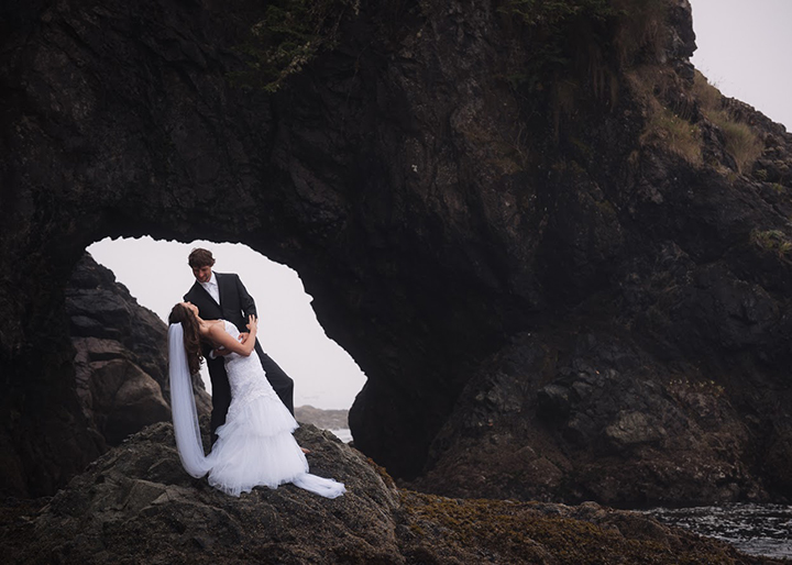 Magical Backcountry Wedding Wearing Sophia Tolli