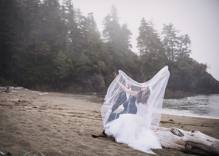 Magical Backcountry Wedding Wearing Sophia Tolli