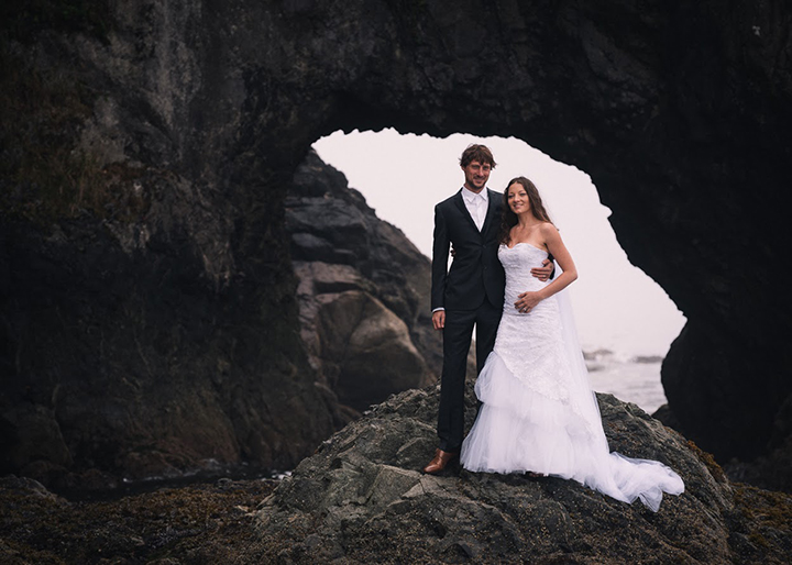 Magical Backcountry Wedding Wearing Sophia Tolli