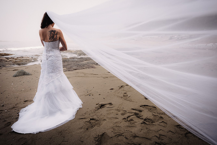 Magical Backcountry Wedding Wearing Sophia Tolli