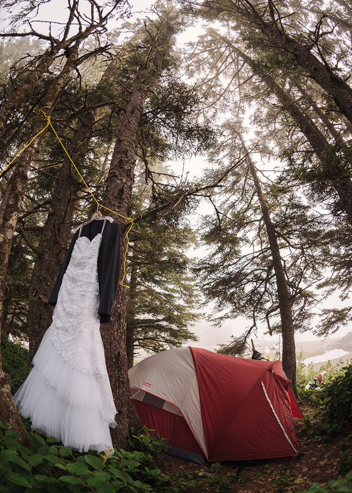 Magical Backcountry Wedding Wearing Sophia Tolli