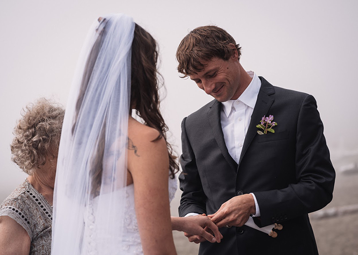Magical Backcountry Wedding Wearing Sophia Tolli