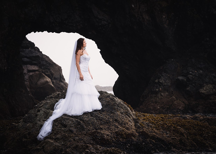 Magical Backcountry Wedding Wearing Sophia Tolli