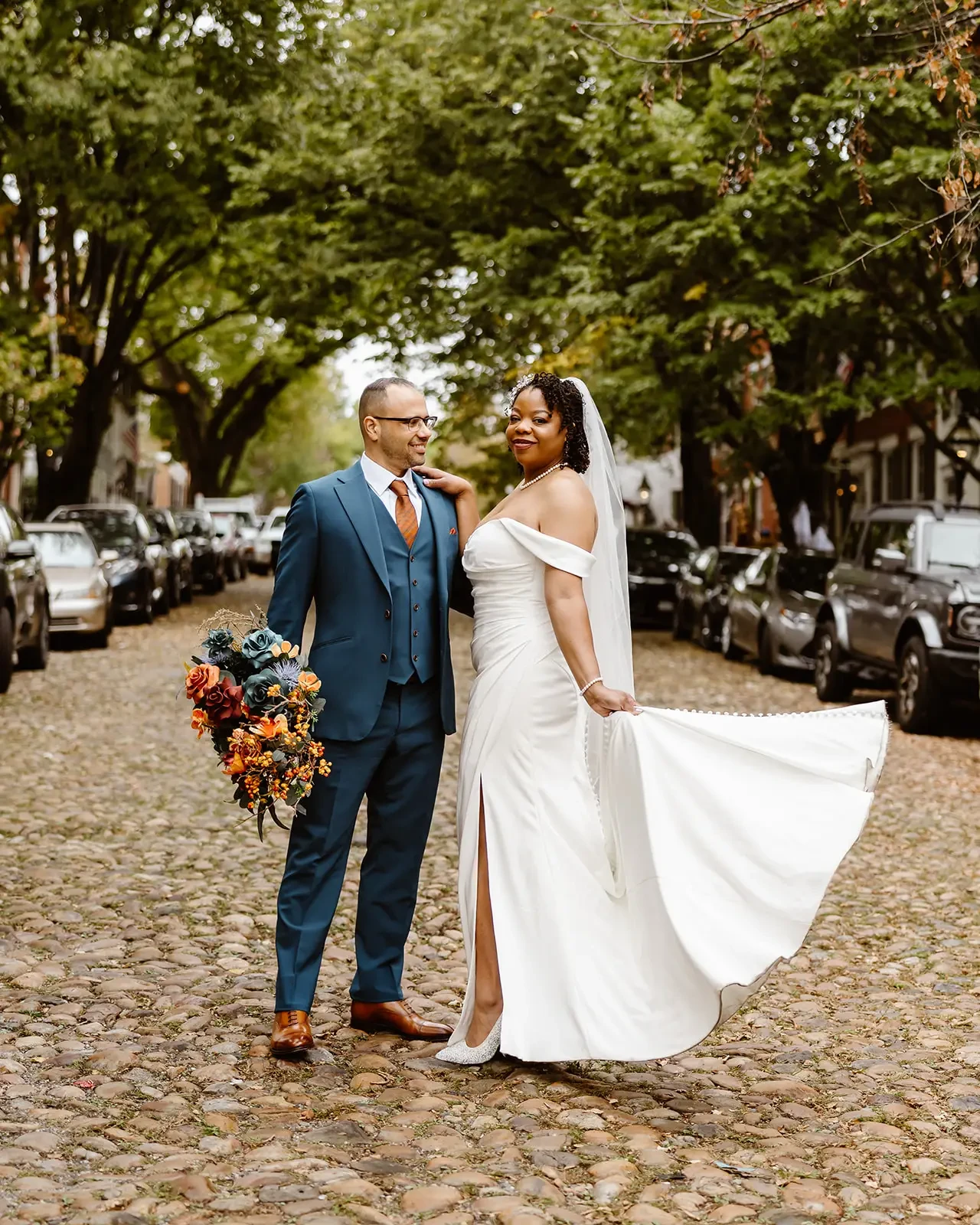 image shows a real bride and her husband on her wedding day