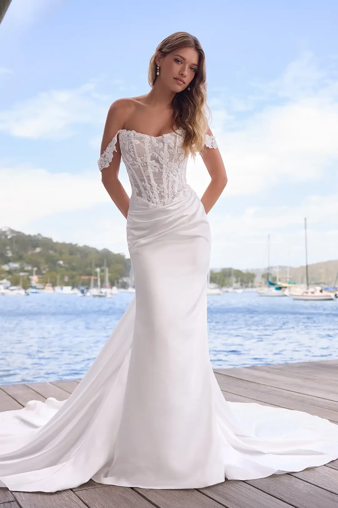 Elegant Satin Fit and Flare Wedding Dress Serenity | Style ST663F