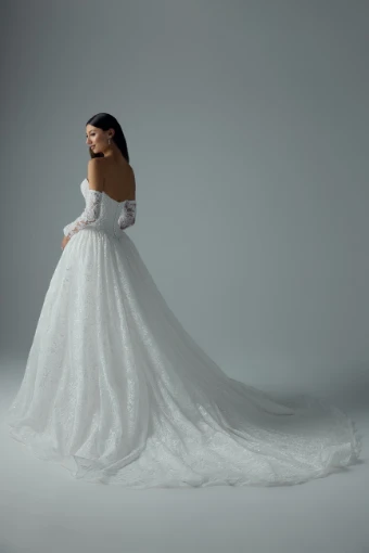 Strapless Beaded Ballgown Wedding Dress with Gauntlet Sleeves Hyacinth $4 Ivory thumbnail