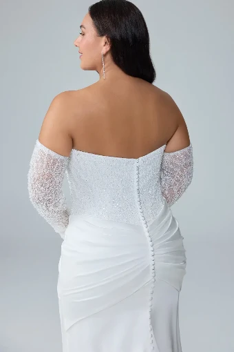 Satin Fit and Flare Gown with Long Sleeves Angelica $2 Ivory thumbnail