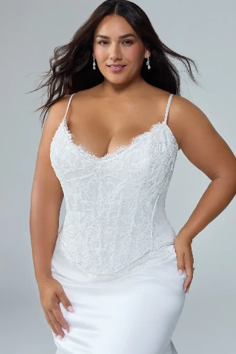 Lace Fit and Flare Wedding Dress with Spaghetti Straps Priya $2 Ivory thumbnail