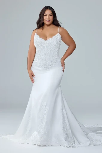 Lace Fit and Flare Wedding Dress with Spaghetti Straps Priya $1 Ivory thumbnail