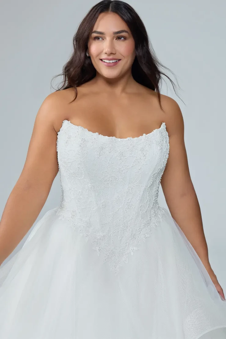 Tiered Tulle Ball Gown Wedding Dress with Lace-Up Back Josie #1 Ivory picture