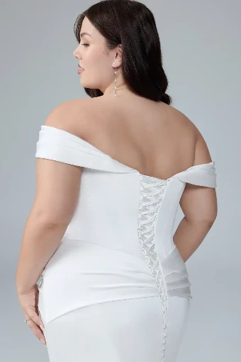 Satin Fit and Flare Wedding Dress with Lace-Up Back Blythe $2 Ivory thumbnail