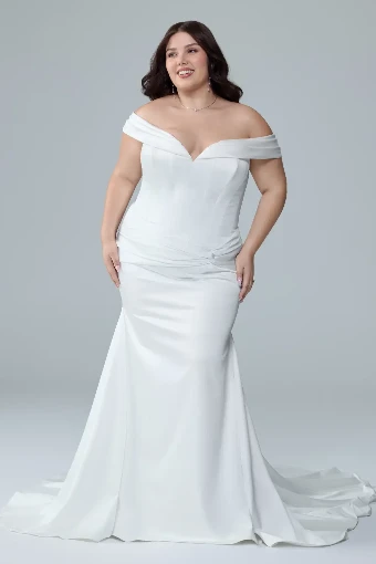 Satin Fit and Flare Wedding Dress with Lace-Up Back Blythe $1 Ivory thumbnail