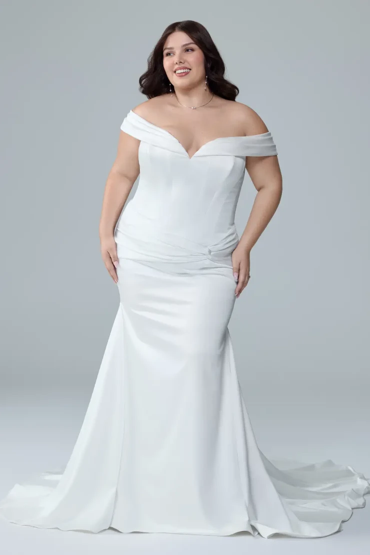 Satin Fit and Flare Wedding Dress with Lace-Up Back Blythe #1 Ivory picture