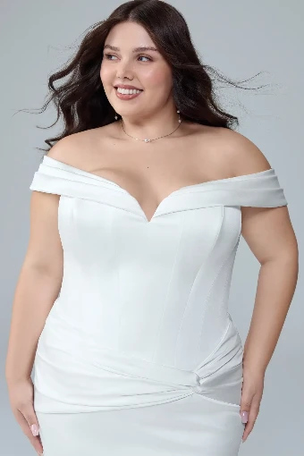 Satin Fit and Flare Wedding Dress with Lace-Up Back Blythe $3 Ivory thumbnail