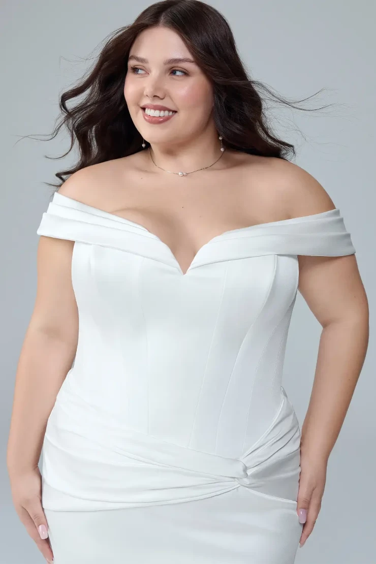 Satin Fit and Flare Wedding Dress with Lace-Up Back Blythe #3 Ivory picture