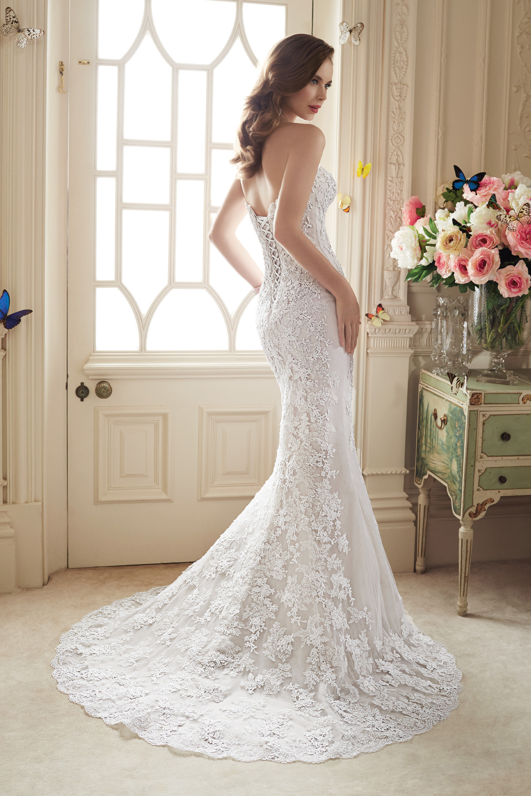 Low back wedding dress «Anrie» with detachable sleeves