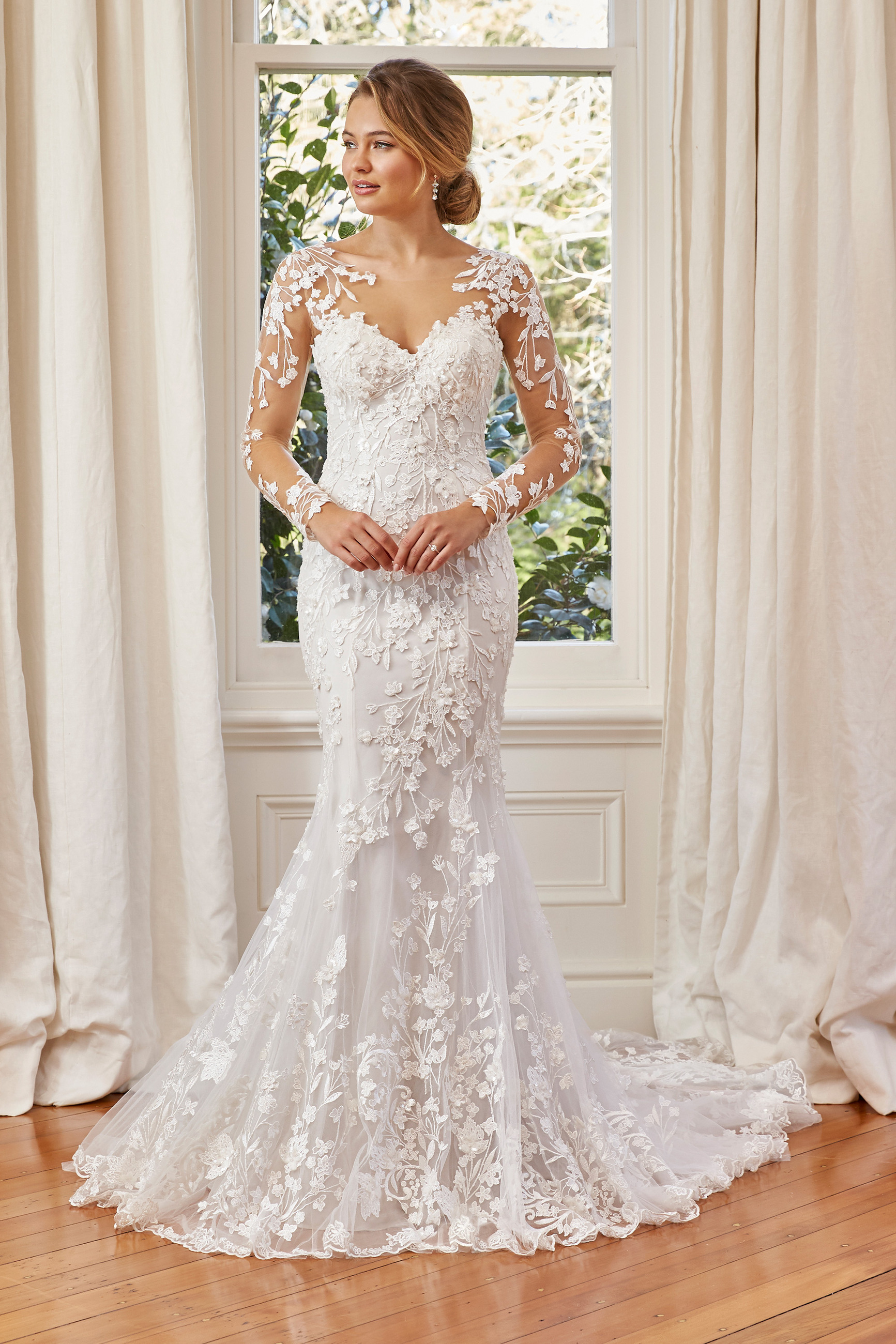 long sleeve illusion wedding dress