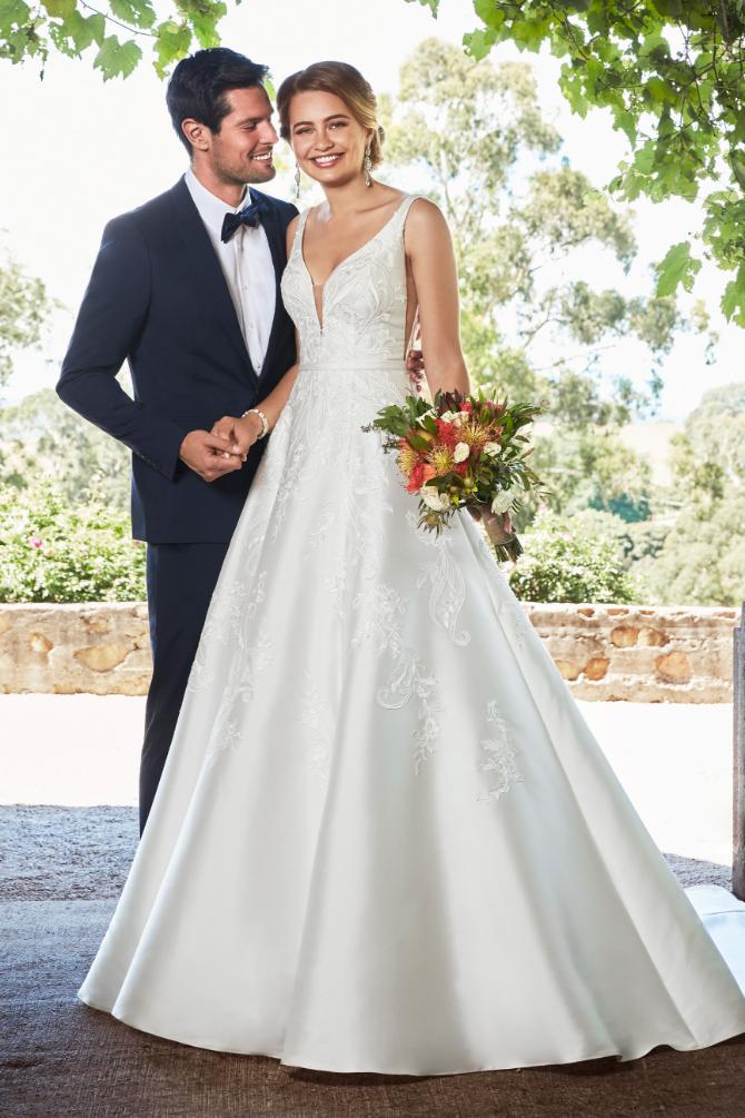 Simple Mikado A-Line Wedding Gown with Pockets | Sophia Tolli