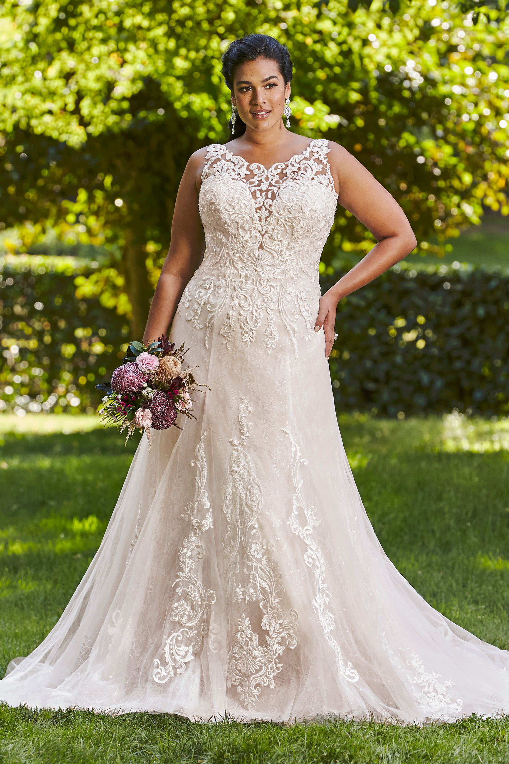 illusion neckline wedding dress plus size
