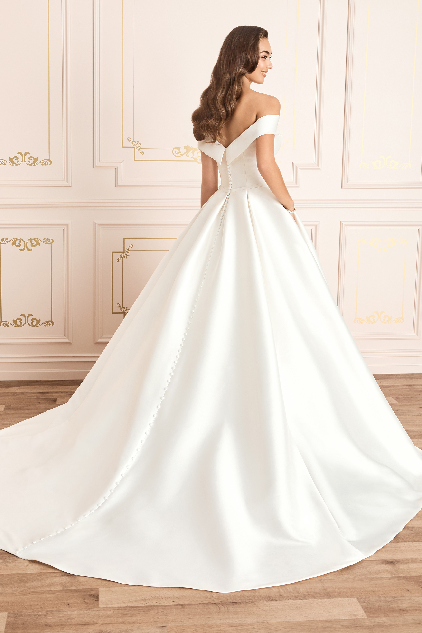 Off shoulder online satin ball gown