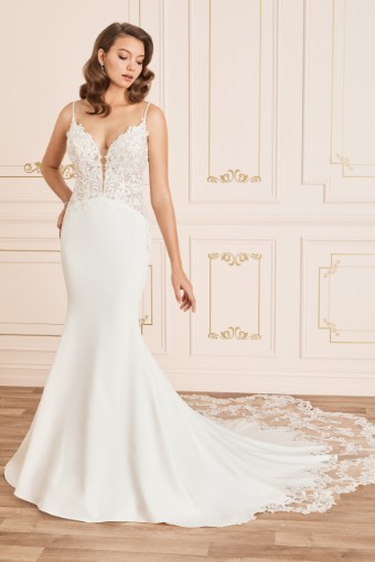 Crepe Fit and Flare Gown with Lace Train Tallulah $2 thumbnail