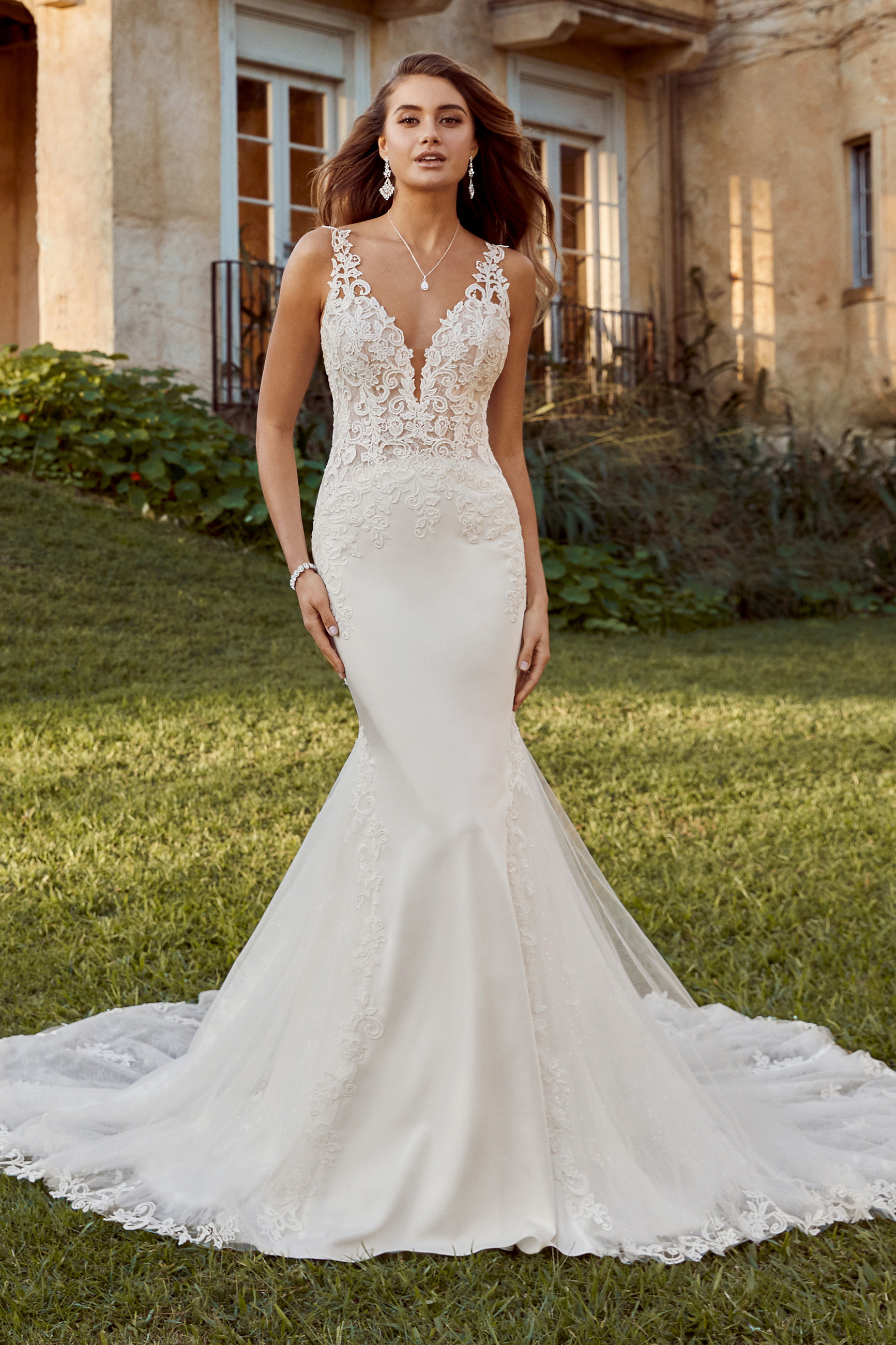 lace crepe wedding dress