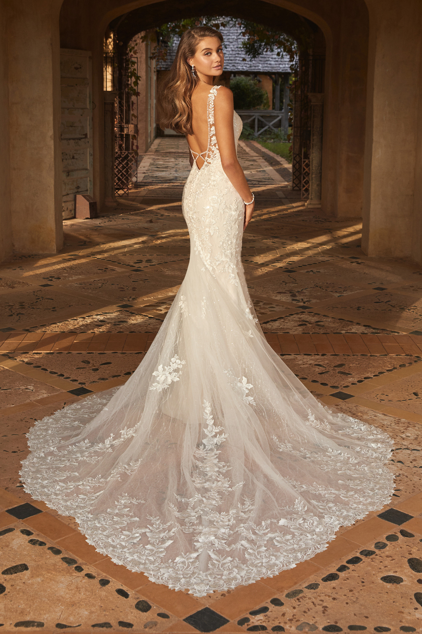 illusion lace back wedding dress