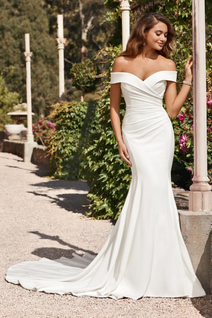 Glamorous Crepe Fit and Flare Wedding Gown Emma Thumbnail Image