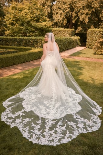 Bespoke Lace Gown with Dramatic Shaped Train Reba $4 thumbnail