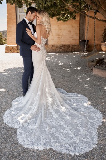 Bespoke Lace Gown with Dramatic Shaped Train Reba $0 default thumbnail