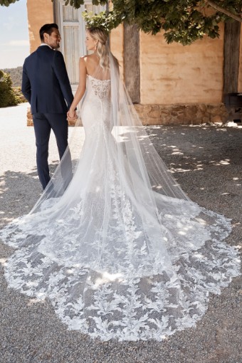 Bespoke Lace Gown with Dramatic Shaped Train Reba $7 thumbnail