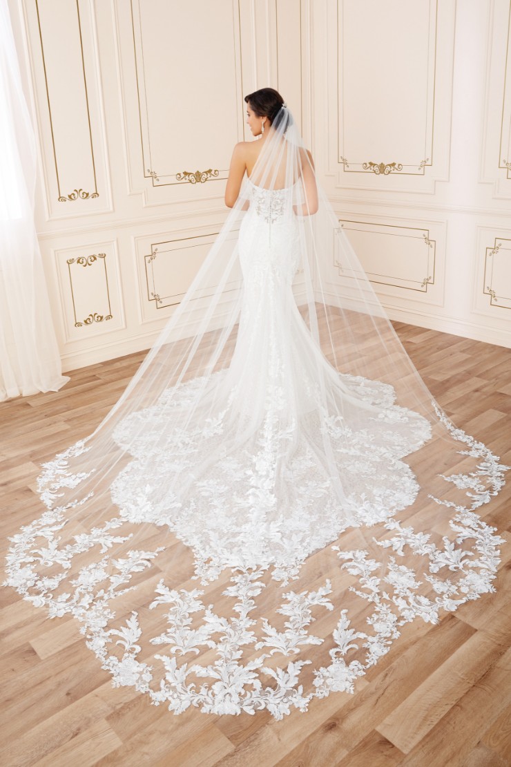 Bespoke Lace Gown with Dramatic Shaped Train Reba #$1 picture