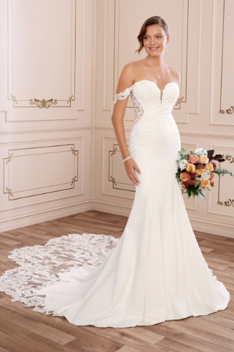 Crepe Wedding Dress with Incredible Lace Train Winona $2 thumbnail