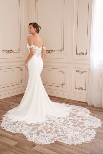 Crepe Wedding Dress with Incredible Lace Train Winona $1 thumbnail