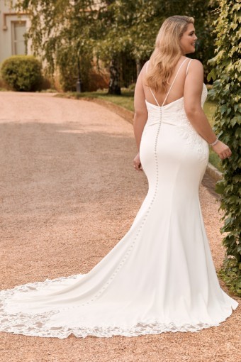 Classic Crepe Gown with Cutout Lace Train Amylynn $1 thumbnail