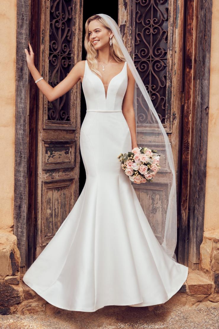 Simple Fit and Flare Gown with Plunging V-Neck Alexis