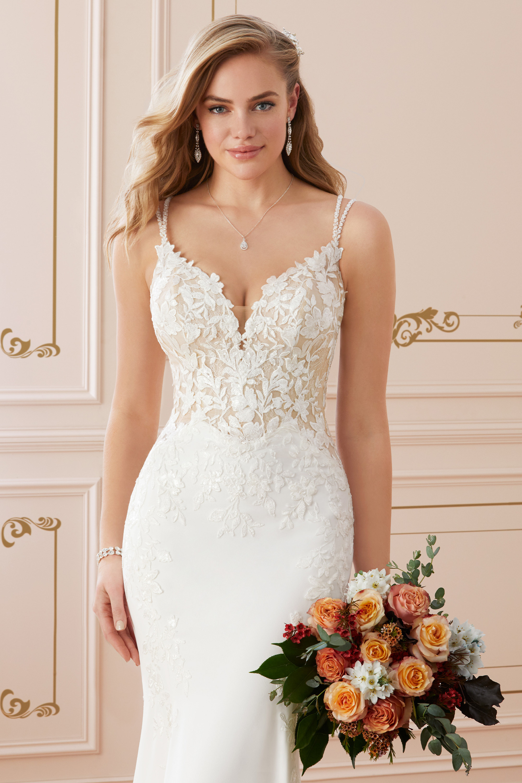 Lace crepe wedding sales dress