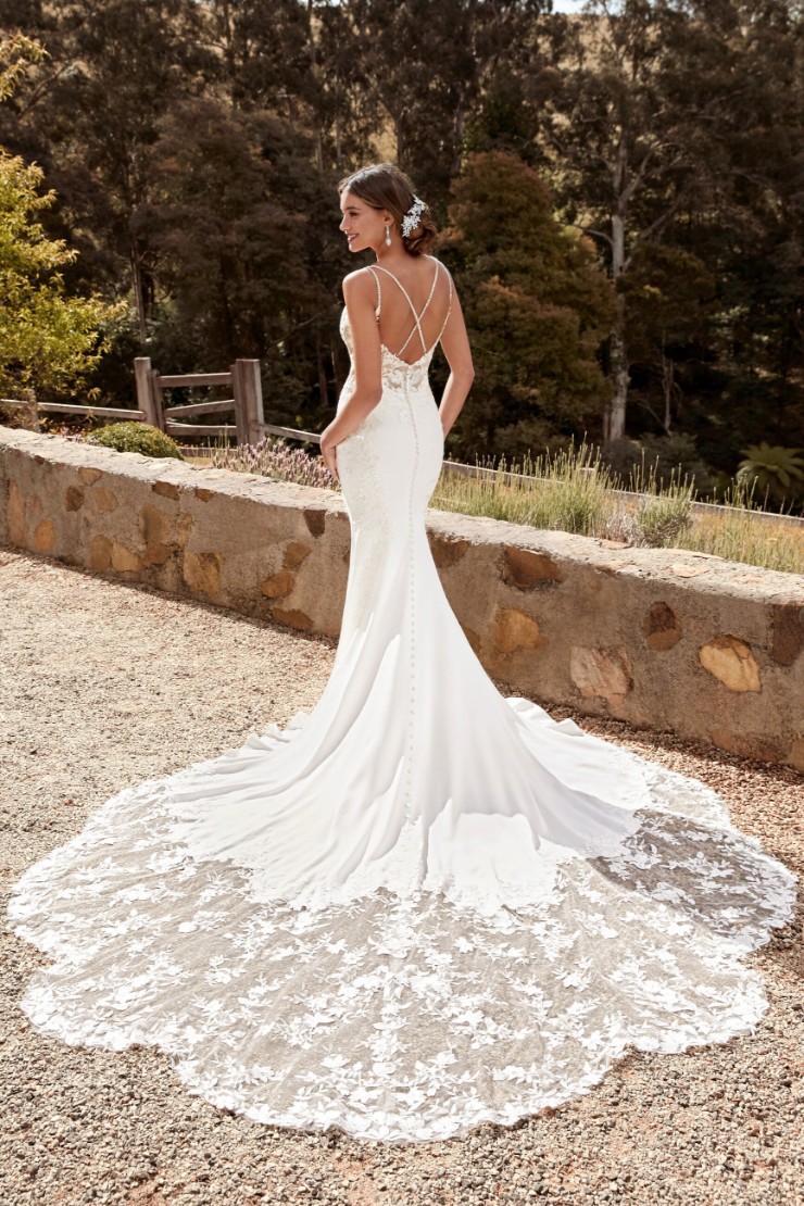 Floral Crepe Wedding Dress with Lace Train Celestina #$1 picture