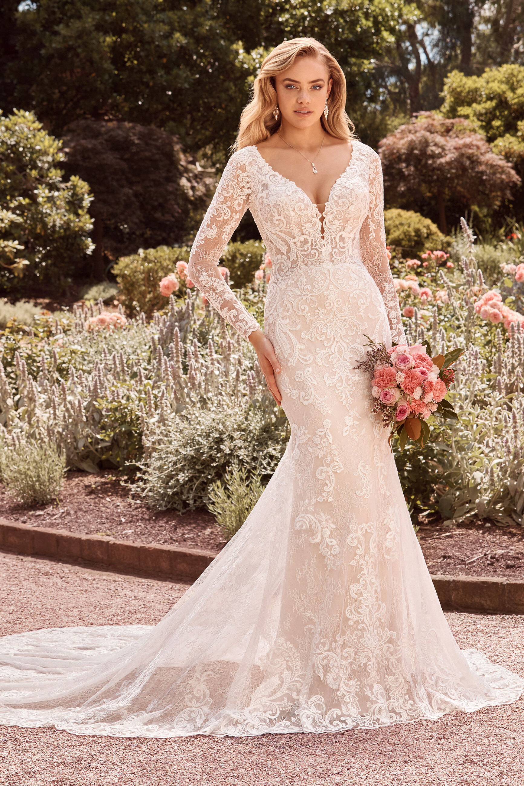 Lace Long Sleeve V-Neck Wedding Dress