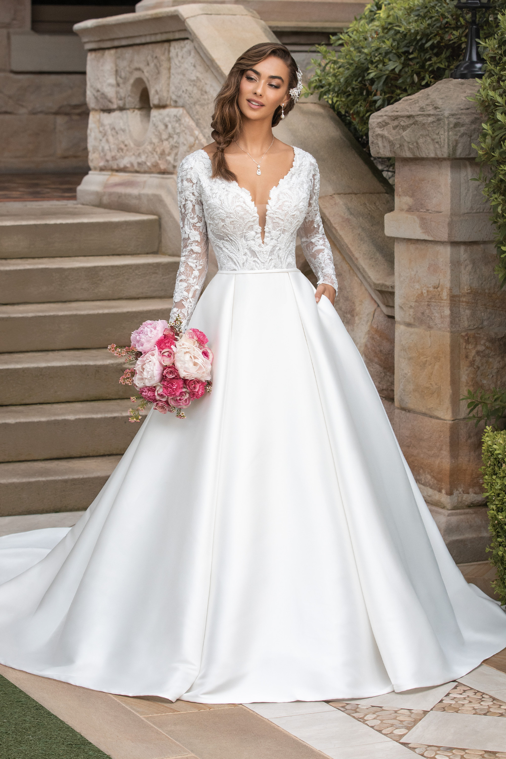 G227 (2), Wine Satin Full Sleeves Off Shoulder Trail Ball gown, Size ( –  Style Icon www.dressrent.in