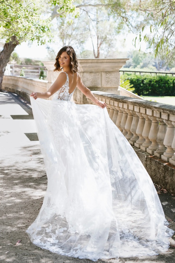 Modern Floral Wedding Gown with Overskirt #6 picture