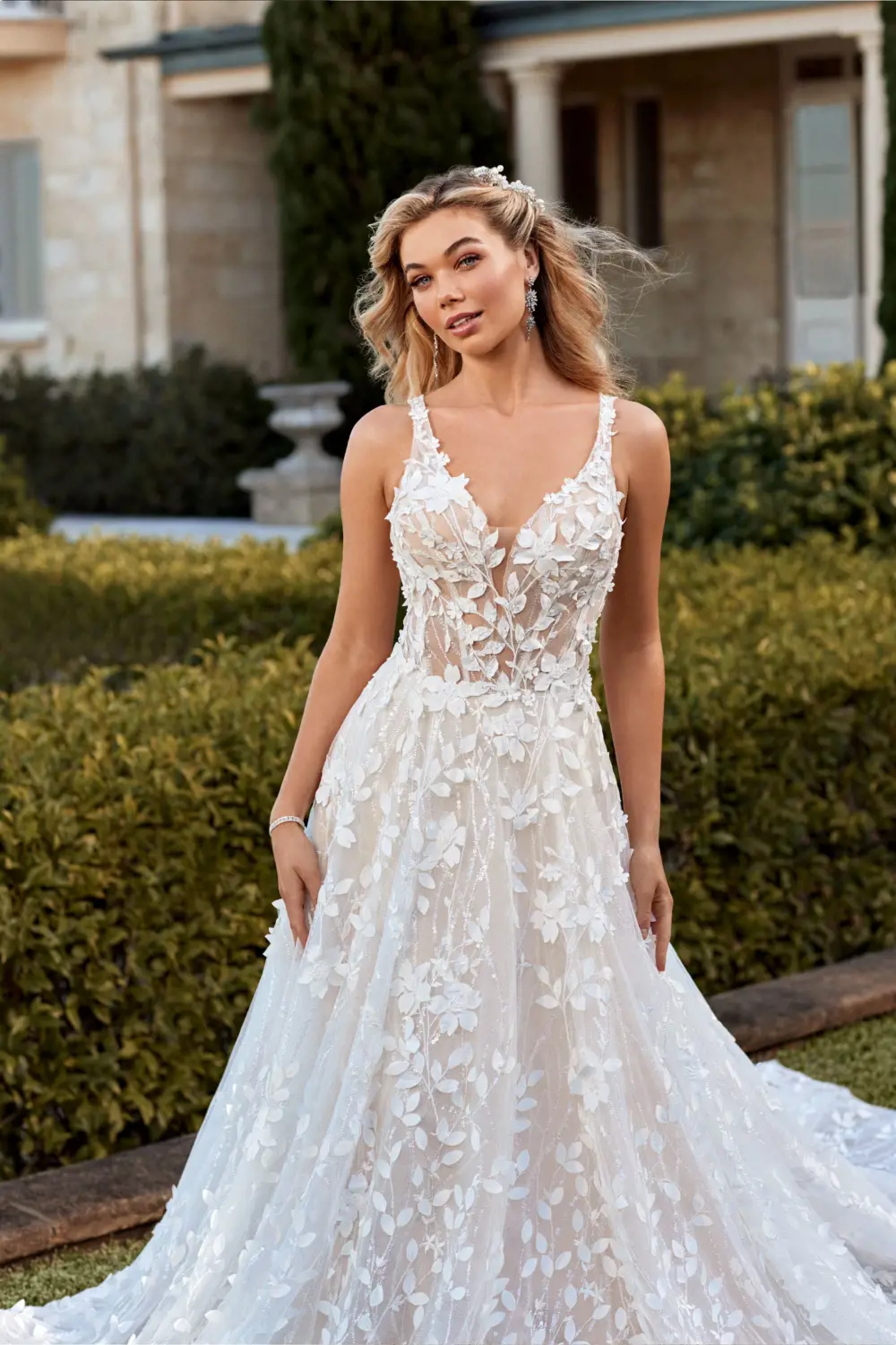 Floating lace wedding dress sales