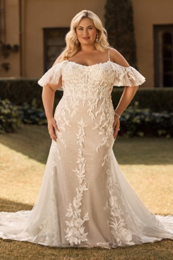 Magical Fit and Flare Wedding Dress with Magnificent Train Christina $5 Champagne/Gold thumbnail
