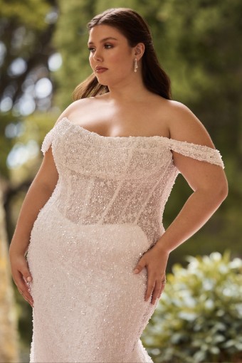 Beaded Wedding Dress with Semi-Sheer Side Panels Sun $7 Ivory thumbnail