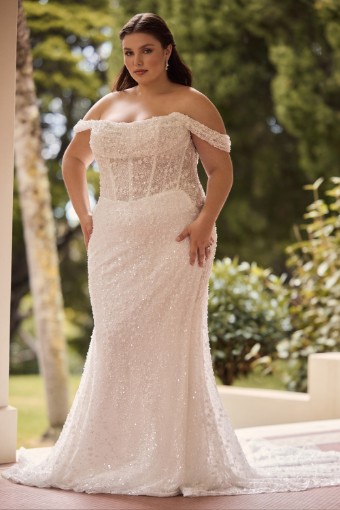 Beaded Wedding Dress with Semi-Sheer Side Panels Sun $6 Ivory thumbnail